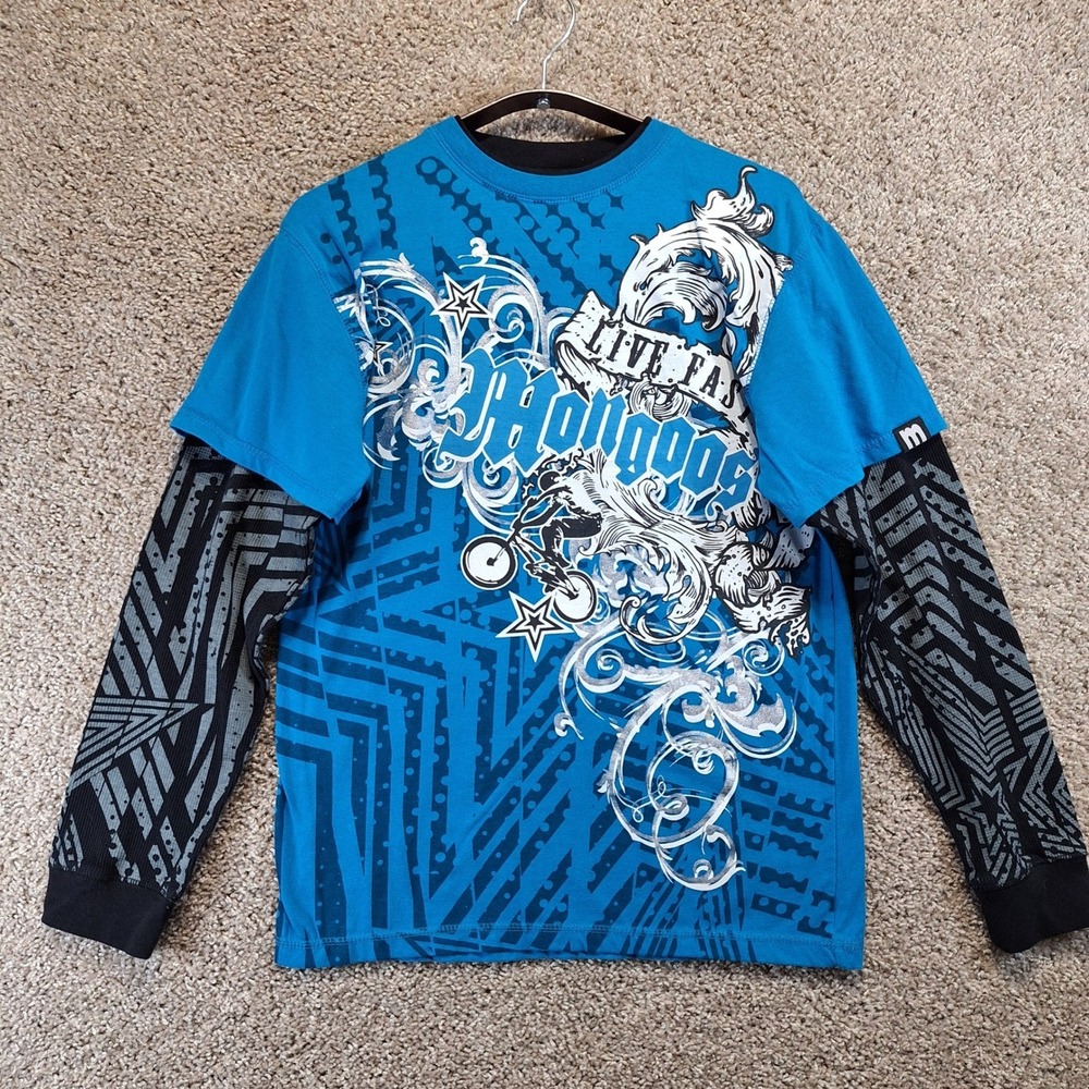 Mongoose Graphic Tee Juniors XL Blue Live Fast Long Sleeve Double Layer Skater
